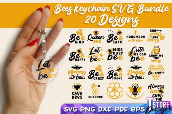 Bees Keychain SVG Bundle Graphics for Crafts