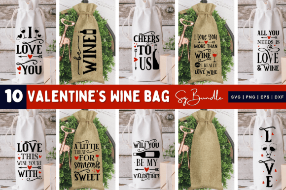 Funny Valentines Wine Bag SVG Bundle for Graphics and Crafts