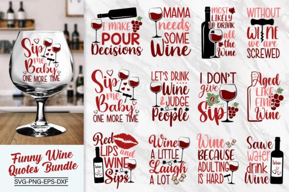 Funny Wine Quotes Bundle Svg for Crafts and Graphics